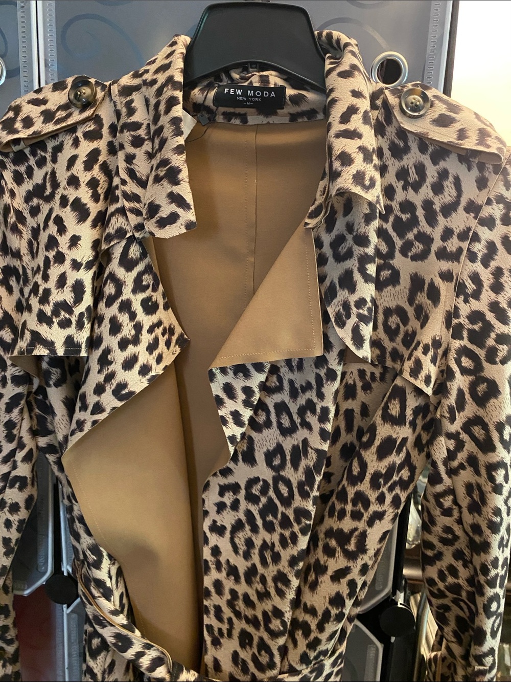 Moda International Leopard Print Trench Coat in Tan and Black